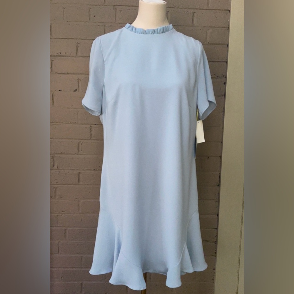 CeCe NWT  Light Blue Dress with Ruffle Hem & neck 14